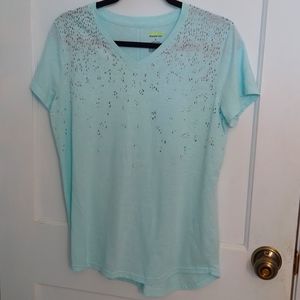 Tek Gear Sz L Short Sleeve Light Blue with Silver Speckle Accents